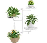 OVICAR Étagère murale rotative pour plantes - Support mural d'intérieur à 3 niveaux en métal pour plusieurs plantes avec crochets de suspension, décoration d'intérieur, blanc