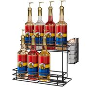 Ovicar Porte-sirop pour café - Support à 8 bouteilles de sirop pour bar à café, station de café, accessoire avec panier à capsules de café en paille, 2 niveaux, plan de travail de cuisine pour le
