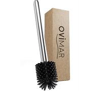 ovimar Aro Silver Brosse WC en silicone avec réservoir pour produits de nettoyage, pompe mécanique par bouton pression, acier inoxydable, tête de brosse WC en silicone