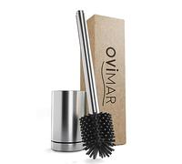 Ovimar Arosund - Brosse WC autoportante en acier inoxydable et silicone - Fonction d'aération - Réservoir pour produits de nettoyage - Bac d'égouttement amovible