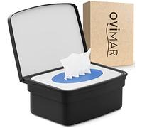 ovimar Boîte à lingettes humides avec couvercle Malmoya - En acier inoxydable revêtu de poudre noir élégant - Sans perçage - Pour que les lingettes cosmétiques restent toujours fraîches