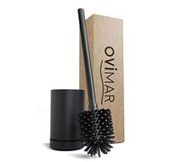 ovimar Brosse à WC Hugla Noir Mat | Brosse à WC en Silicone | Fonction d'aération | Autonome | Acier Inoxydable revêtu par Poudre | Tête de Brosse WC Interchangeable | Egouttoir Amovible