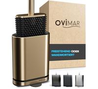 ovimar Brosse de Toilette Amager | Or | Brosse en Silicone pour Toilettes | Brosse WC avec Ventilation | Acier Inoxydable | Plateau de gouttelettes Amovible | Seulement 6 cm de Large