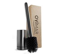 Ovimar Brosse de Toilettes Snohetta Gunmetal | Brosse Silicone pour Toilettes | Ventilation Autoportante | Tête en Acier Inoxydable | Réservoir pour Produit de Nettoyage