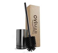 Ovimar Brosse WC en métal mat | Brosse en silicone | Fonction d'aération | Autoportant | Tête de brosse interchangeable | Bac d'égouttement amovible