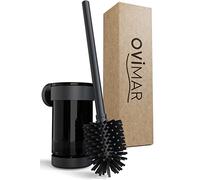 ovimar Brosse WC Finnkona - Noir - Montage Mural avec perçage - Brosse WC en Silicone - Fonction Ventilation - pour percer ou Coller - en Acier Inoxydable revêtu par pulvérisation