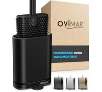 ovimar Brosse WC plate Abeloya en noir, avec support ventilé, avec fixation murale en option dans la salle de bain
