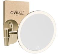Ovimar Cosmétique Blavand Or | Éclairage | Rechargeable | Montage Mural sans Perçage | Salle de Bain | Miroir Grossissant 5X | Miroir de Maquillage 360°