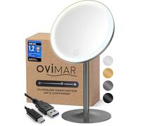 ovimar cosmétique Larstind Gunmetal | avec éclairage | Rechargeable | Autonome | dans la Salle de Bain | Miroir grossissant 5X | Miroir de Maquillage avec lumière | Miroir à 360 degrés