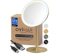 ovimar cosmétique Saltum Gold | avec éclairage | Rechargeable | Autonome | dans la Salle de Bain | Miroir grossissant 5X | Miroir de Maquillage avec lumière | Miroir à 360 degrés