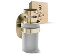 Ovimar Distributeur de Savon Akrasanden | Or | Montage Mural sans perçage | en Acier Inoxydable et Verre Moderne | Grande Ouverture | pour la Salle de Bain ou la Cuisine