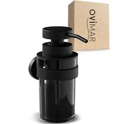 ovimar Distributeur de Savon Lokta - Noir - avec Montage Mural pour percer - en Acier Inoxydable et Verre Noir - Ouverture Extra Large Facile à remplir - pour Salle de Bain ou Cuisine