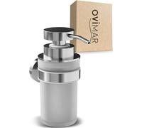 ovimar Distributeur de Savon Sprogo argenté - avec Montage Mural pour percer - en Acier Inoxydable et Verre - Ouverture Extra Large Facile à remplir - pour Salle de Bain ou Cuisine