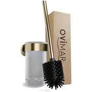 ovimar Erviksanden Brosse de toilette, dorée, montage mural, avec perçage, en silicone, avec fonction d'aération, à percer ou à coller, en acier inoxydable, tête de brosse WC interchangeable