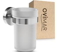 ovimar Gobelet porte-brosse à dents Nordre | argent | sans perçage | en verre et acier inoxydable pour la salle de bain | avec gobelet et porte-brosse à dents amovible | à percer au mur