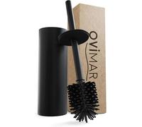 ovimar Ingoy Brosse WC en silicone, noire, en acier inoxydable, avec couvercle, autoportante, pour salle de bain et WC d'invités, avec tête de brosse interchangeable, design élégant