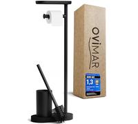 ovimar Lagemade Brosse WC 3 en 1 avec tête de Brosse en Silicone, Porte-Rouleau de Papier Toilette et étagère pour Smartphone - Très Peu encombrant - Élégant Organisateur de Salle de Bain en Acier