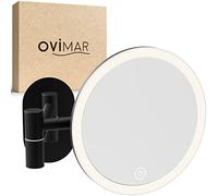 ovimar Leinoya Miroir cosmétique | Avec éclairage | Rechargeable | Montage mural sans perçage | dans la salle de bain | Miroir grossissant 5x | Miroir de maquillage avec lumière | 360 degrés