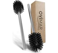ovimar Lot de 2 brosses de Rechange Vesborg - Argent - Manche en INOX - Brosse pour Toilettes avec tête de Brosse en Silicone Noir - Brosse pour Toilettes avec tête de Brosse Interchangeable