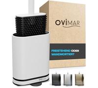 Ovimar Toilettenbürste Oppdal | Weiß | Silikon Klobürste | WC Bürste mit Belüftung | Edelstahl | abnehmbare Tropfschale | nur 6cm breit| stehend Oder Wandbefestigung im Badezimmer