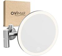 ovimar Vorupor Miroir cosmétique argenté - Avec éclairage - Rechargeable - Montage mural à percer - Dans la salle de bain - Miroir grossissant 5x - Miroir de maquillage avec lumière - 360 degrés