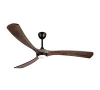 Ovlaim Ventilateur de plafond en bois massif à 3 pales avec lumière | et télécommande vocale Wifi, économie d'énergie, moteur à courant continu pour intérieur et extérieur, 183 cm, Chêne & Noir