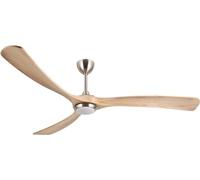 Ovlaim Ventilateur de plafond, pales en bois, éclairé, télécommande incluse | 6 vitesses, économie d'énergie, ultra-silencieux, convient pour l'été et l'hiver, 183 cm, couleur naturelle et argentée