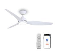 Ovlaim Ventilateur de Plafond Silencieux avec Lumière et WiFi, 142 cm | Contrôle par App/Alexa/Google, Télécommande et Minuterie, Moteur DC 6 Vitesses Réglables, Blanc
