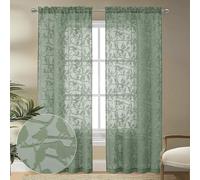 OVZME Anji Lot de 2 Rideaux Transparents texturés Vert Sauge de 213,4 cm de Long pour Salon, Chambre à Coucher, Voilage Jacquard élégant avec Passe-Tringle pour Salon, Chambre à Coucher, 96,5 x 213,4
