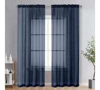 OVZME Lot de 2 Rideaux Transparents Extra Longs de 241,3 cm de Long pour Porte française de Maison, Voile avec Passe-Tringle pour Salon, Bleu Marine, 2 Panneaux de 106,7 x 241,3 cm (l x L)