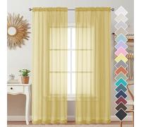 OVZME Lot de 2 Rideaux Transparents Jaune Moutarde de 243,8 cm de Long, Solides, légers et aérés avec Filtre de lumière pour Chambre à Coucher, Double Passe-Tringle, 106,7 x 243,8 cm (l x L)