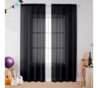 OVZME Lot de 2 rideaux transparents noirs de 183 cm de long pour cuisine, rideaux transparents élégants et aérés avec passe-tringle pour salon d'enfants, 106,7 cm de large et 183 cm de long