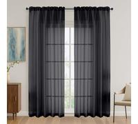 OVZME Lot de 2 rideaux transparents noirs de 213,4 cm de long, voile léger uni avec filtre de lumière pour porte coulissante, salon et chambre à coucher (91,4 cm x 213,4 cm, 1 paire)