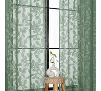 OVZME Lot de 2 Rideaux Transparents Vert Sauge de 213,4 cm de Long pour Salon, Rideaux de fenêtre Semi-Transparents texturés à Motif de Feuilles Jacquard, filtrant la lumière, pour Chambre à Coucher,