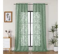 OVZME Lot de 2 Rideaux Transparents Vert Sauge de 243,8 cm de Long pour Salon, Rideaux de fenêtre Semi-Transparents texturés à Motif de Feuilles Jacquard, filtrant la lumière, pour Chambre à Coucher,