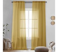 OVZME Rideaux transparents dorés de 228 cm de long 2 panneaux - Panneaux de fenêtre transparents filtrant la lumière pour salon/chambre à coucher, poche à tiges doubles, 1 paire, chaque panneau 106,7