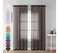 OVZME Voilage de fenêtre Basique avec Passe-Tringle - Rideaux Transparents Marron Chocolat de 213 cm de Long pour Chambre à Coucher, 5 x 106 x 213 cm