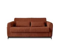 Owen - canapé lit 3 places convertible express couchage quotidien 140 cm matelas 12 cm en velours côtelé grosses côtes - Terracotta