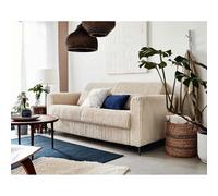 Lisa Design Canapé 3 pl Owen convertible Couchage quotidien 140cm Matelas 12cm Velours côtelé Beige