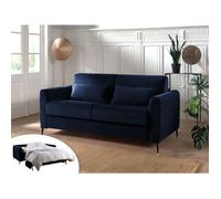 Owen - canapé lit 3 places convertible express couchage quotidien 140 cm matelas 12 cm en velours - Bleu nuit