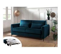 Owen - canapé lit 3 places convertible express couchage quotidien 140 cm matelas 12 cm en velours - Bleu canard