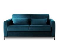 Owen - canapé lit 3 places convertible express couchage quotidien 140 cm matelas 12 cm en velours - Bleu canard