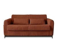 Owen - canapé lit 3 places convertible express couchage quotidien 140 cm matelas 12 cm en velours côtelé grosses côtes - Terracotta