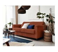 Owen - canapé lit 3 places convertible express couchage quotidien 140 cm matelas 12 cm en velours côtelé grosses côtes - Terracotta