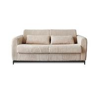 Lisa Design Canapé 3 pl Owen convertible Couchage quotidien 140cm Matelas 12cm Velours côtelé Beige