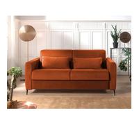 Owen - canapé lit 3 places convertible express couchage quotidien 140 cm matelas 12 cm en velours - Rouille
