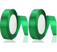 OWill Ruban Satin Vert Double Face en Polyester 20 mm x 22 m - Ruban Cadeau Emballage et Décoration pour Sapin de Noël, Gâteaux, Couture et Fêtes (Lot de 2)