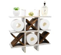 Owlgift Tic Tac Toe Porte-papier toilette rustique en bois blanchi à la chaux pour salle de bain Rangement mural à suspendre pour papier toilette rustique