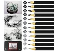 OWLKELA12 Bâtons Crayons Graphite, 12 Duretés (2H-8B), Boîte Métal | Gradations: 2H, H, F, HB, B, 2B, 3B, 4B, 5B, 6B, 7B, 8B, pour Dessins, Croquis, Créations Artistiques. Boîte en métal