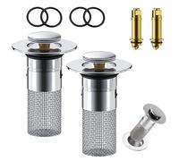 OWLMATE 2 Pièces Bouchon Lavabo Salle de Bain, Datering Bonde de Lavabo avec Panier Filtrant 34-40mm Bonde Baignoire sans Colmatage Bouchon Baignoire pour Lavabo Cuisine
